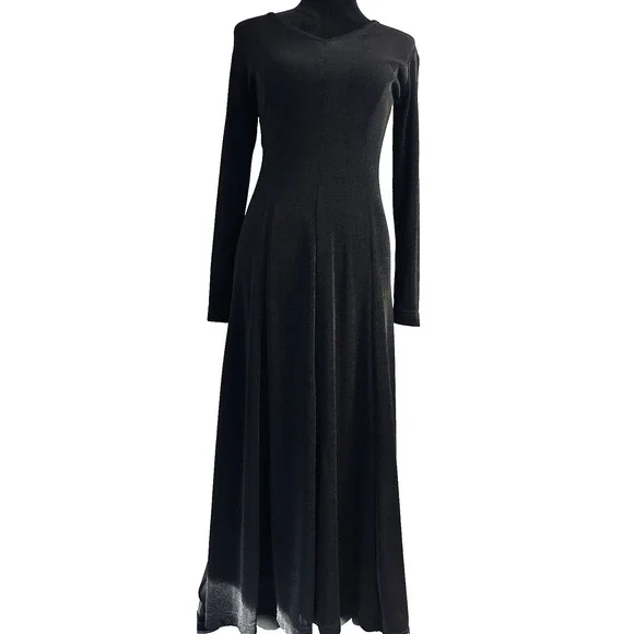 Black Vintage Long Sleeve Lace Dress S Maxi - Picture 3 of 5